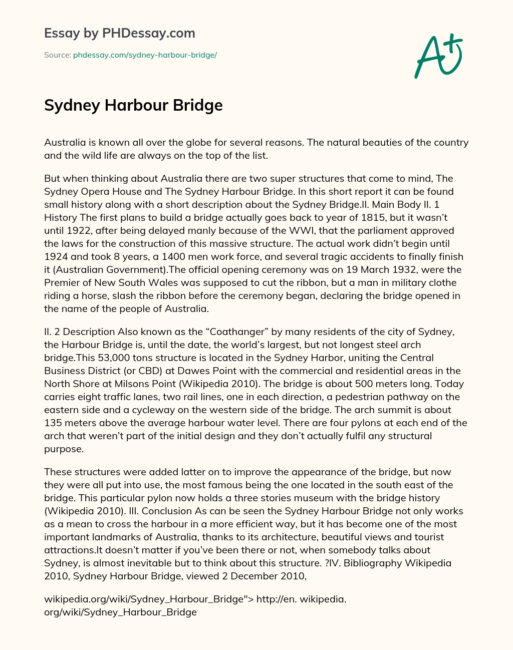 Sydney Harbour Bridge essay