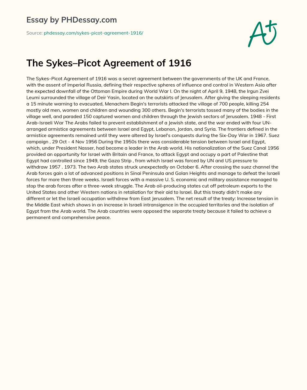 The Sykes–Picot Agreement of 1916 essay