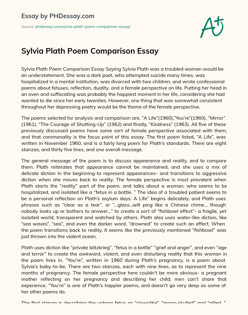Sylvia Plath Poem Comparison Essay essay