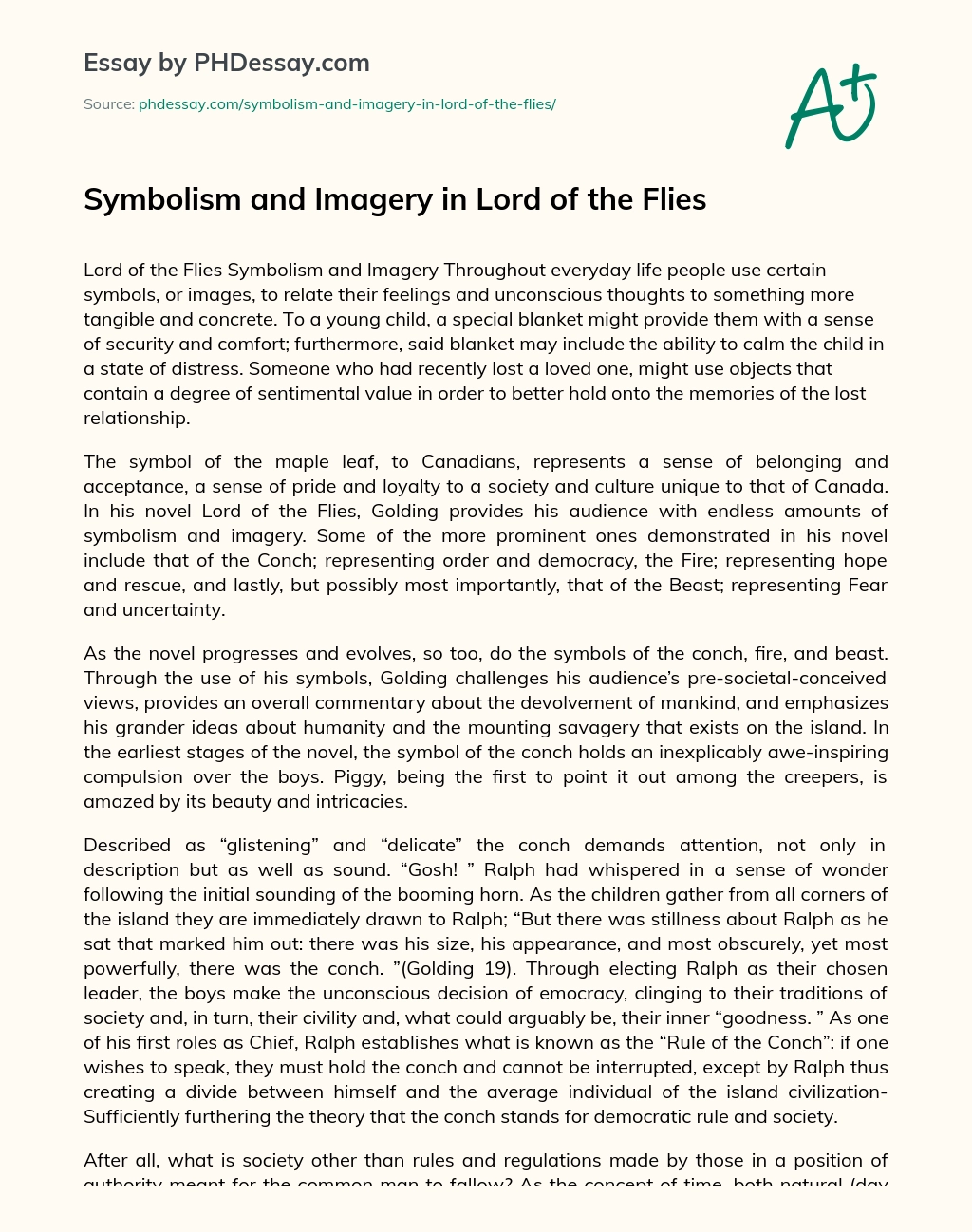 Symbolism and Imagery in Lord of the Flies essay