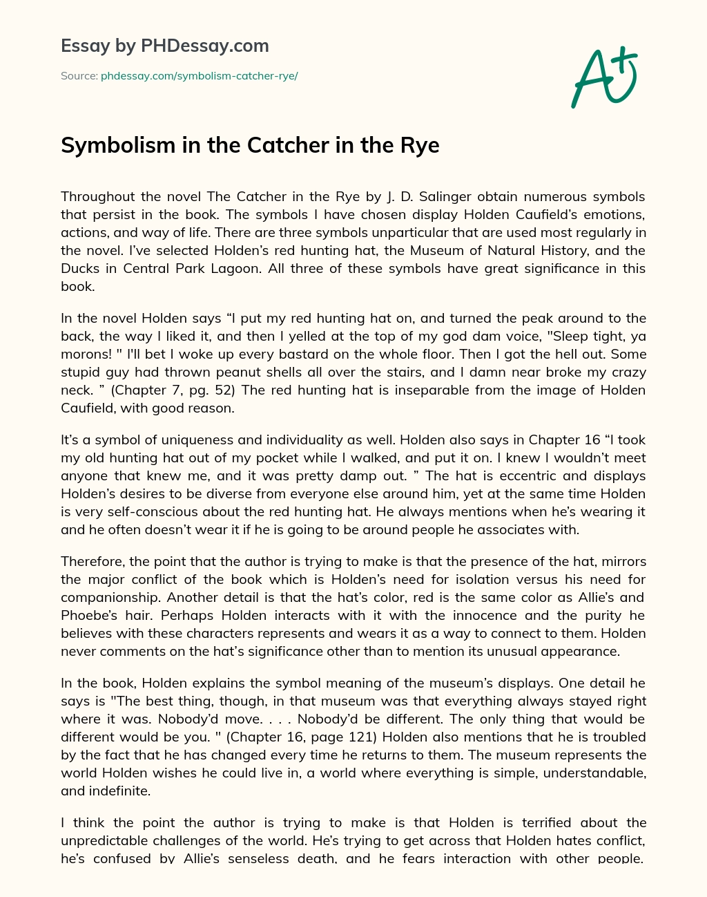 Реферат: Catcher In The Rye Thesis Paper Essay