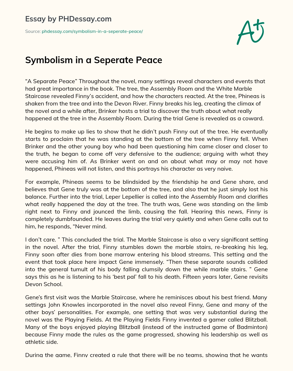 Symbolism in a Seperate Peace essay