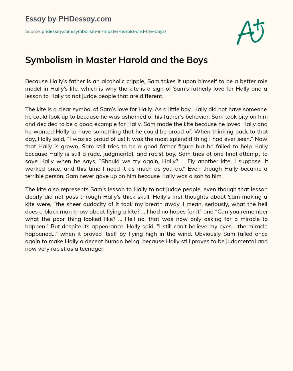 Symbolism in Master Harold and the Boys essay