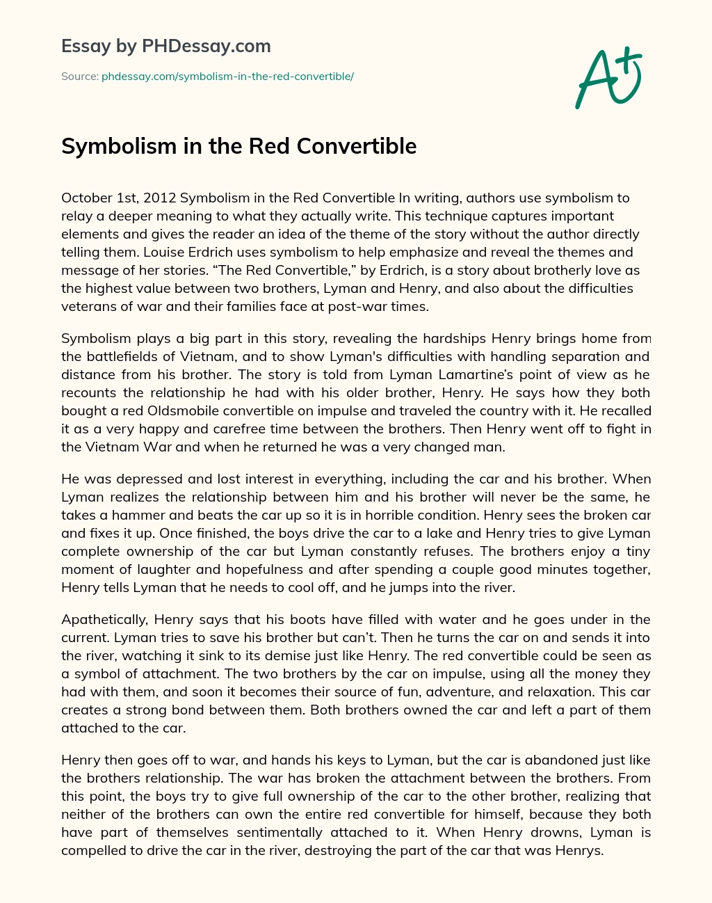 Symbolism in the Red Convertible essay