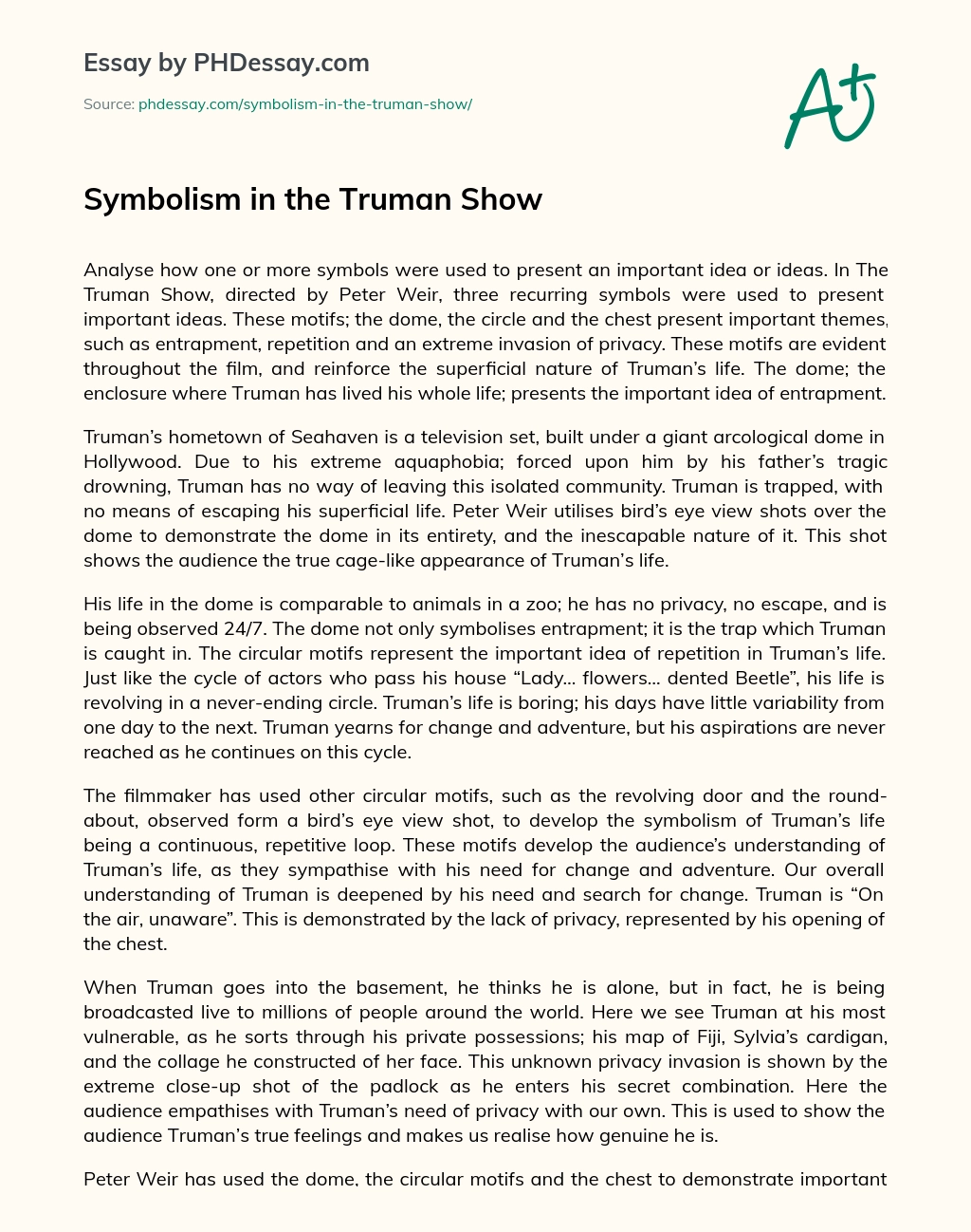 Symbolism in the Truman Show essay