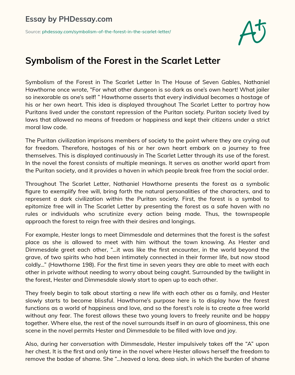 Symbolism of the Forest in the Scarlet Letter essay