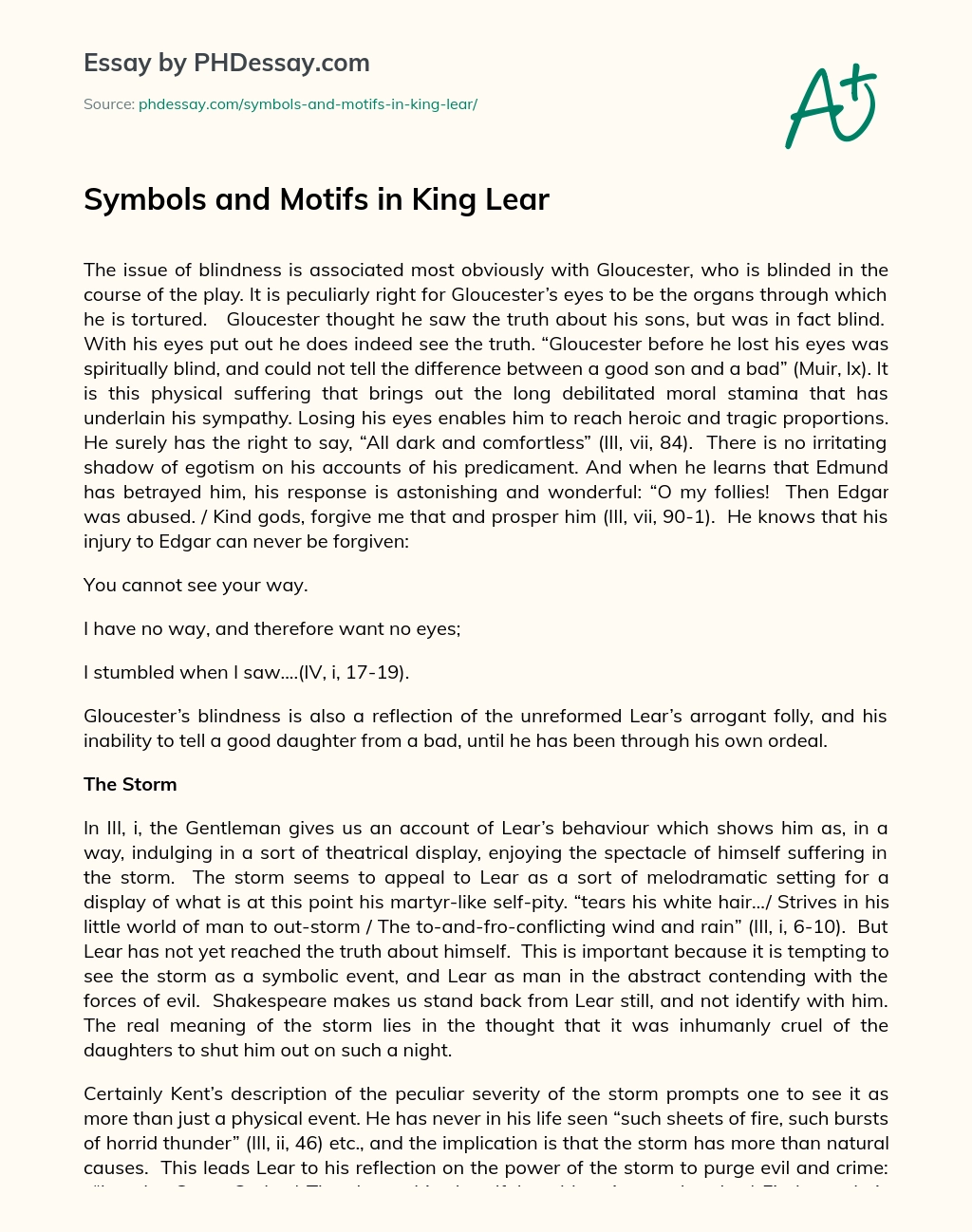 Symbols and Motifs in King Lear essay