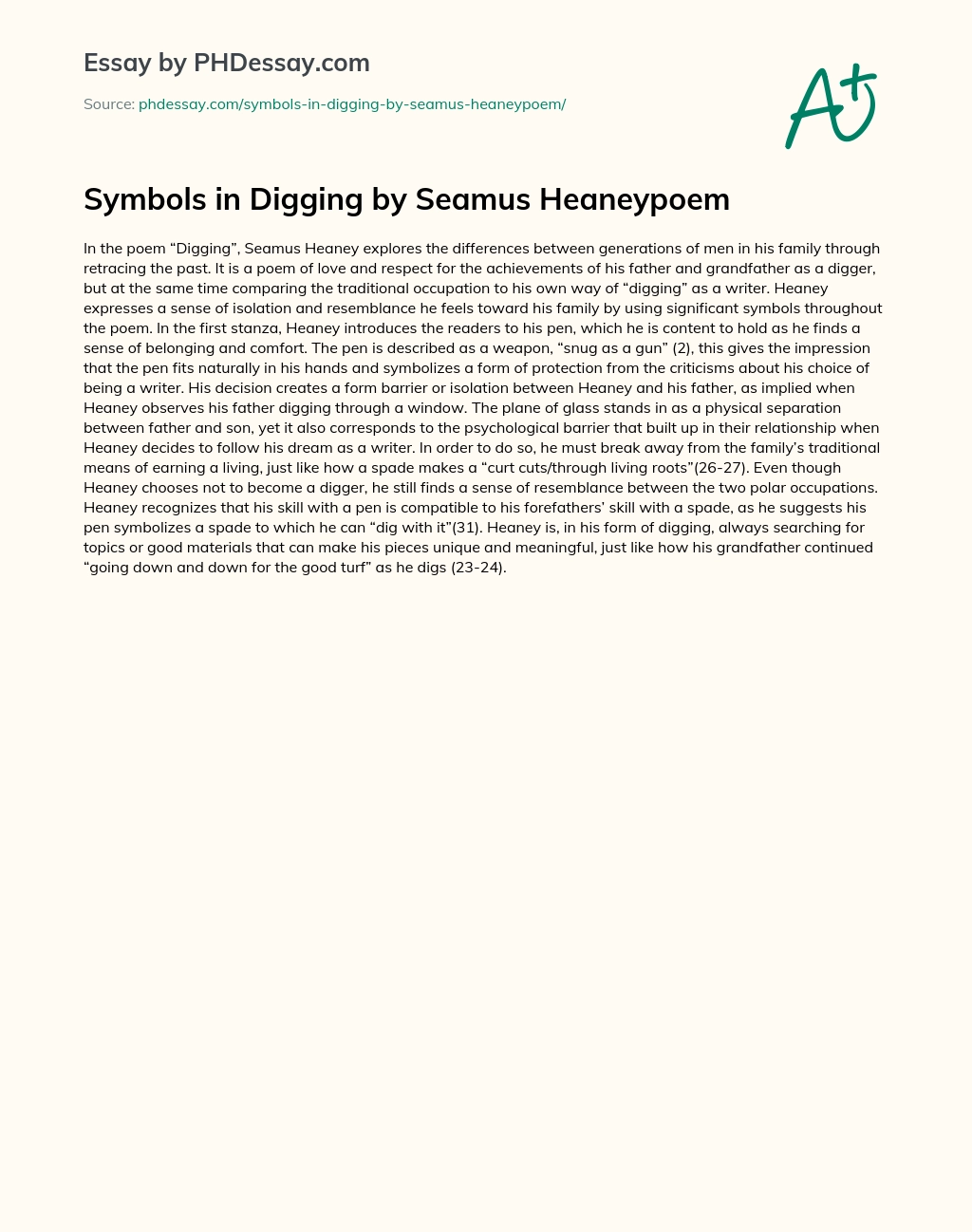Symbols in Digging by Seamus Heaneypoem essay