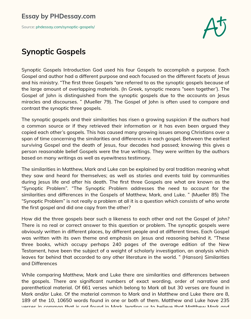 synoptic gospels essay