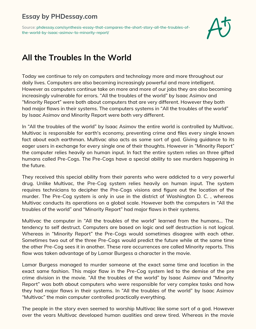 All the Troubles In the World essay