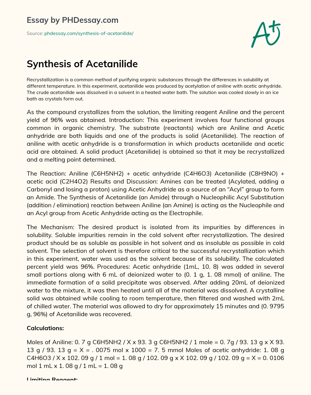 Synthesis of Acetanilide essay