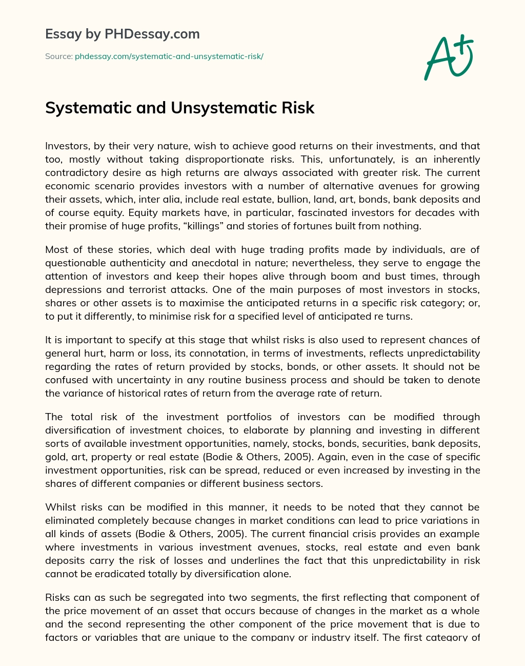 Systematic and Unsystematic Risk essay