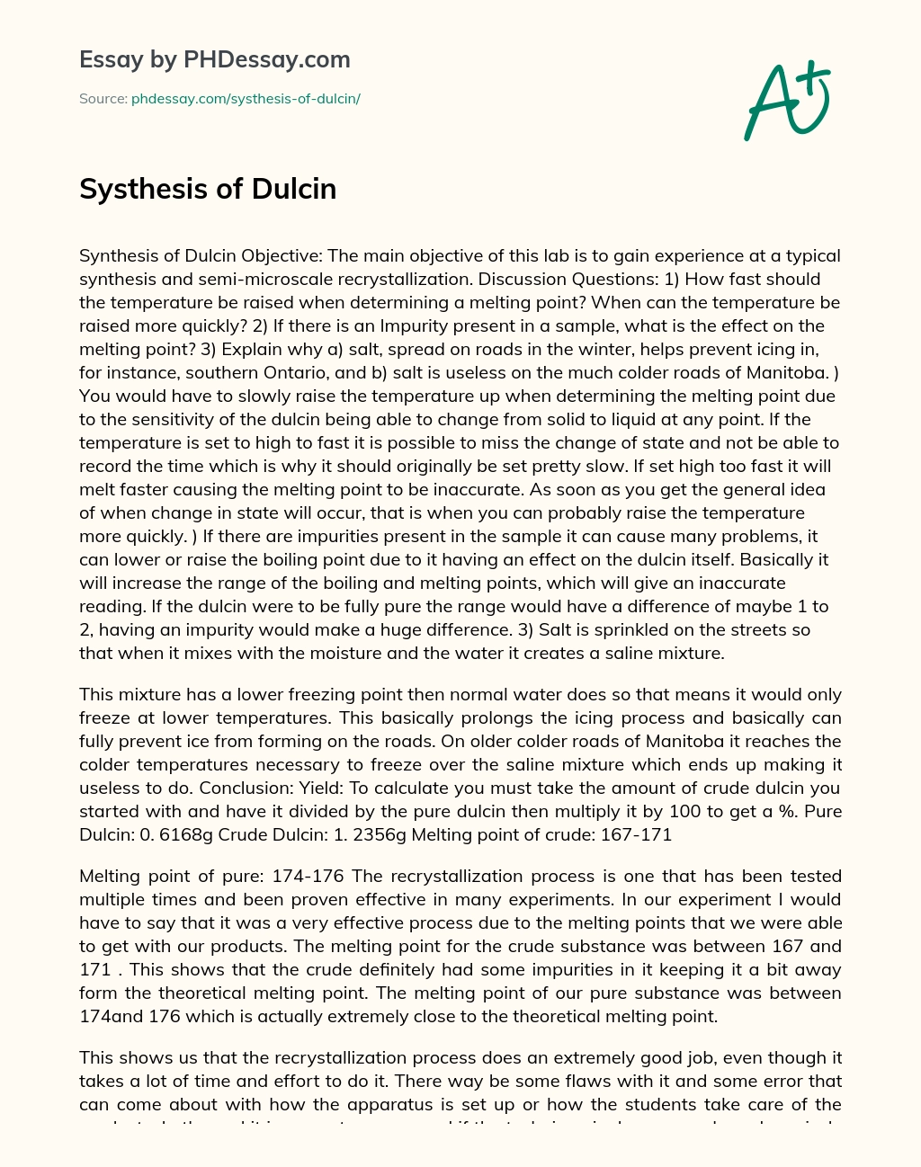 Systhesis of Dulcin essay