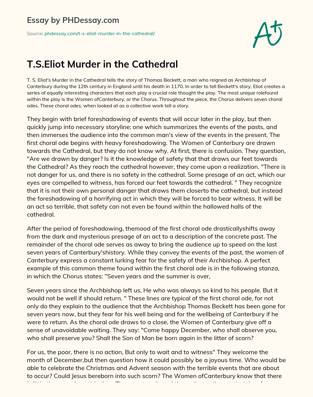 T.S.Eliot Murder in the Cathedral essay