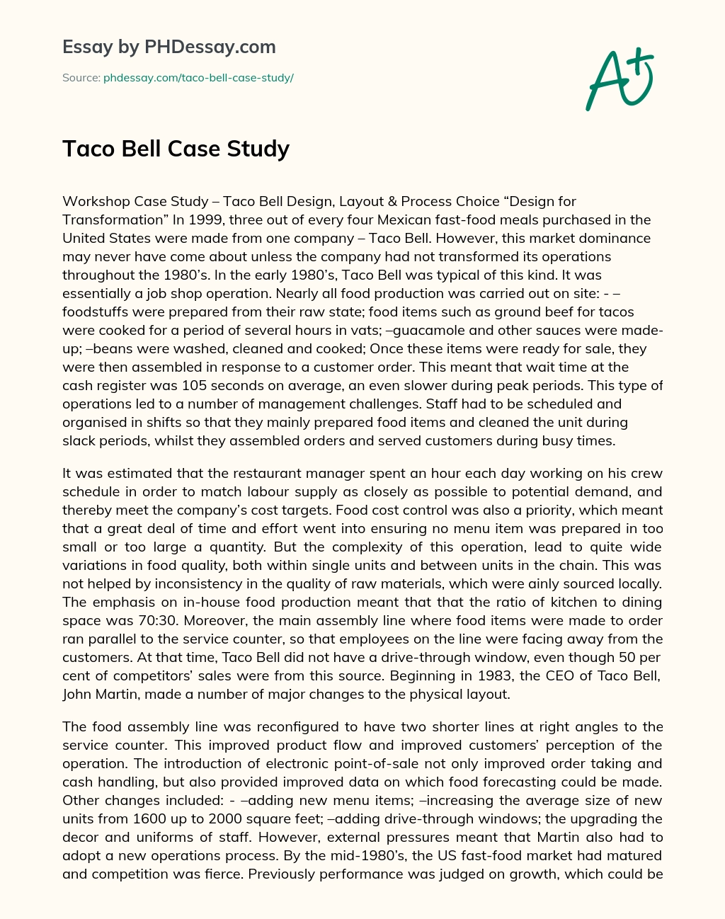 Taco Bell Case Study essay