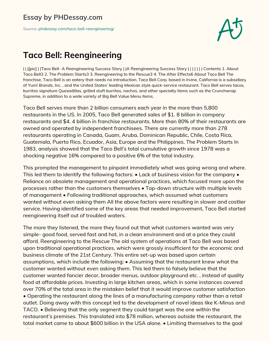 Taco Bell: Reengineering essay