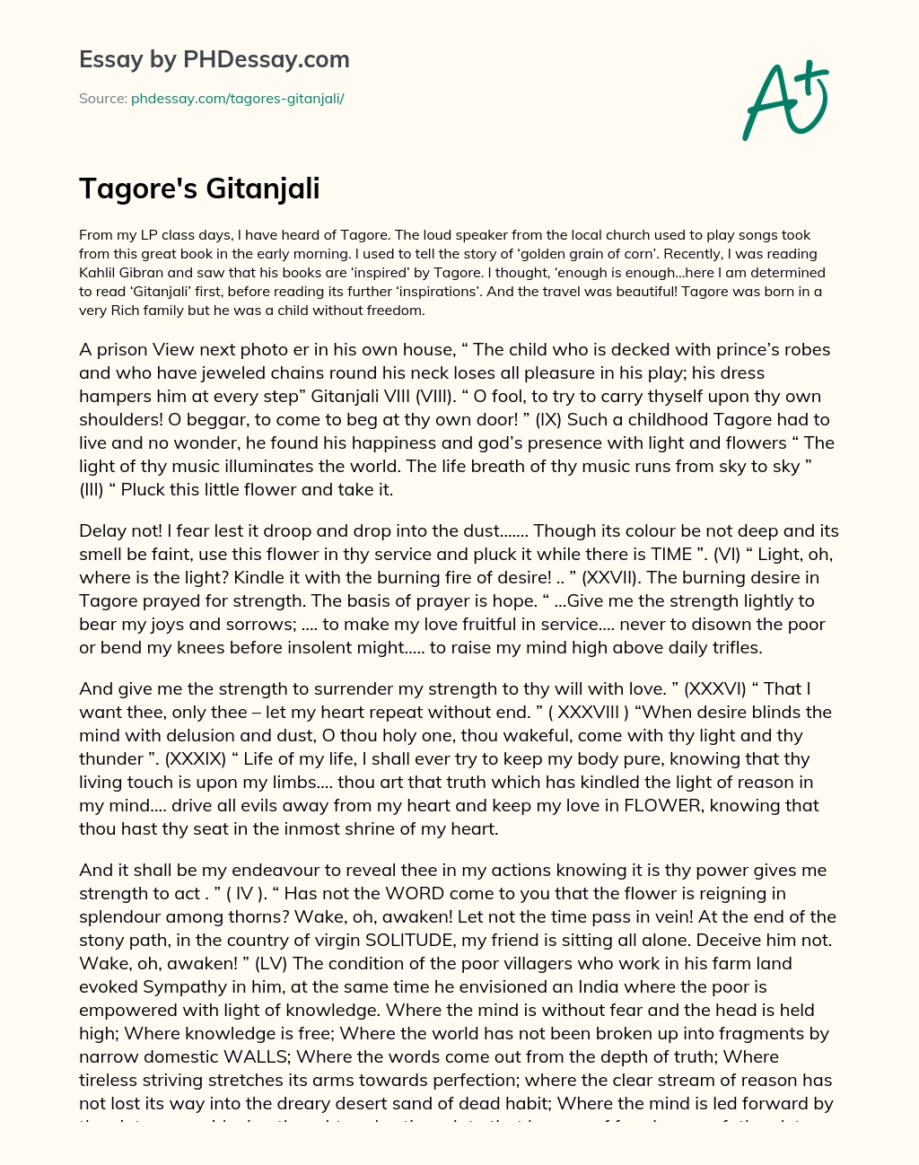 Tagore’s Gitanjali essay