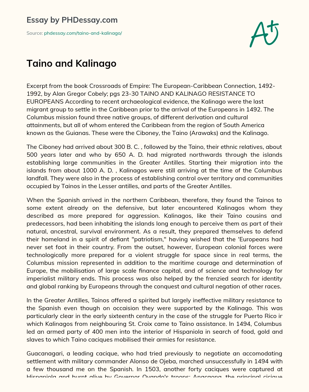 Taino and Kalinago essay