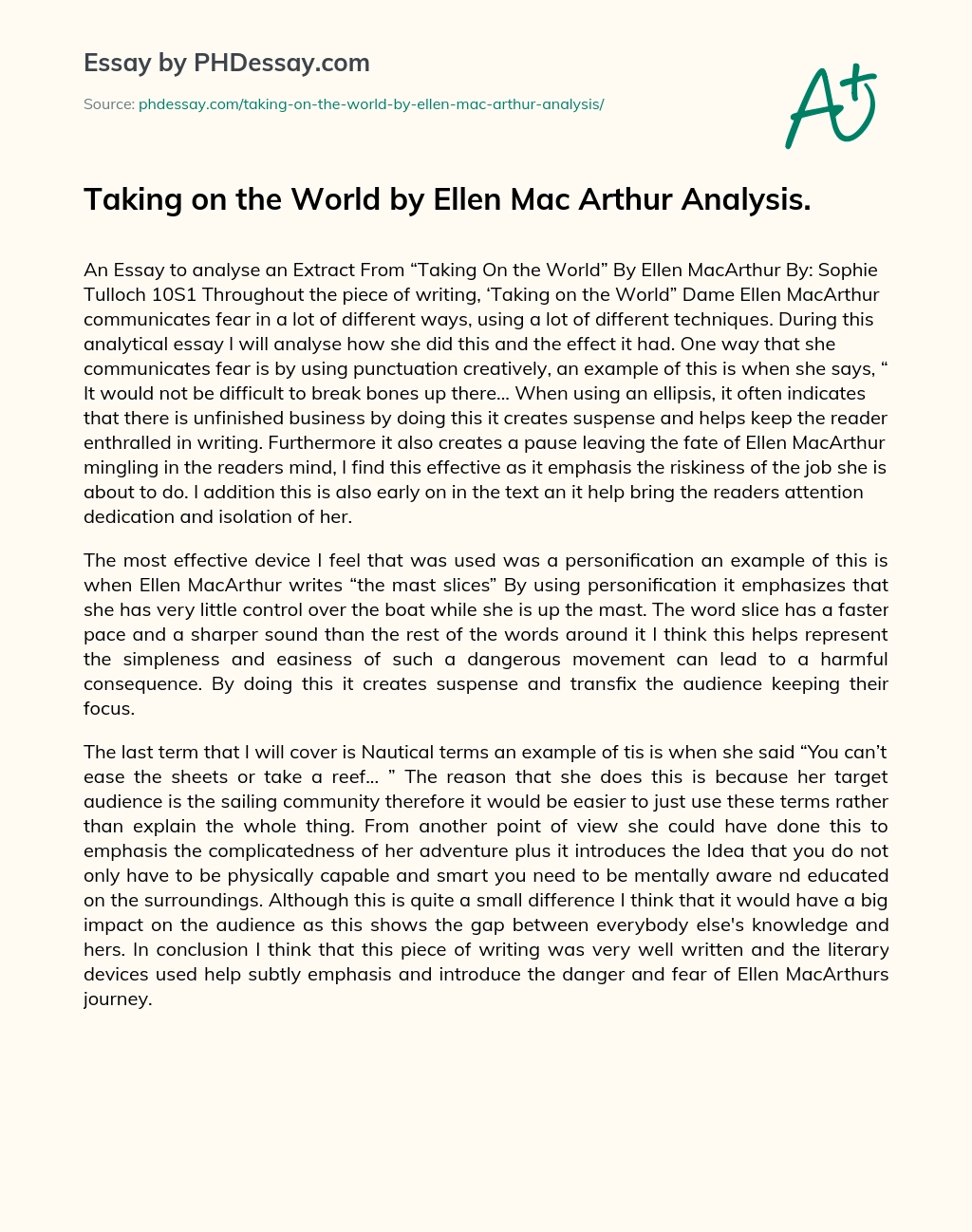 Taking on the World by Ellen Mac Arthur Analysis. essay