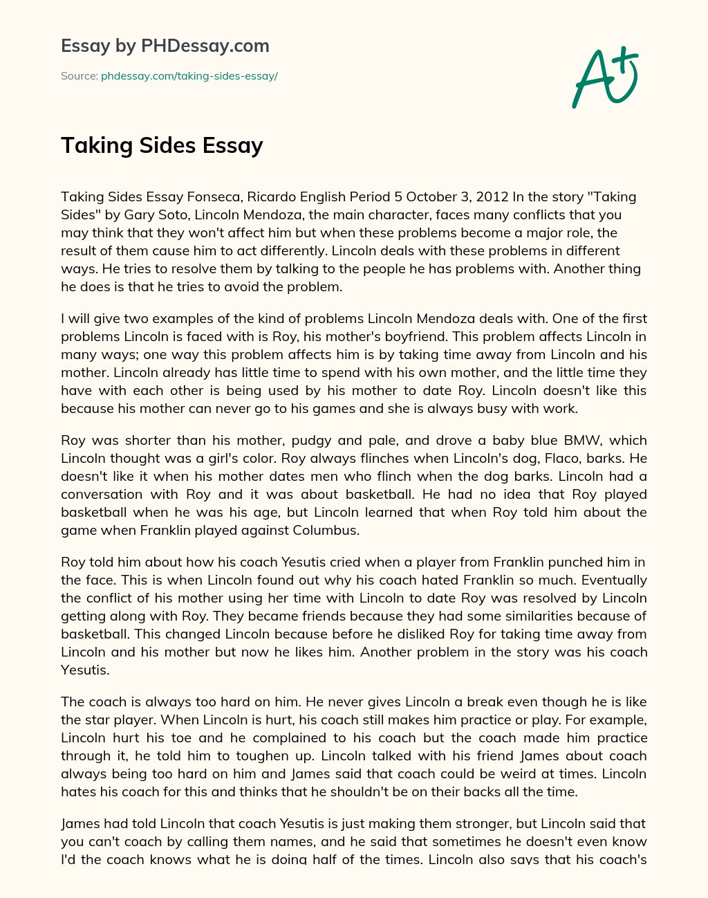 Taking Sides Essay essay