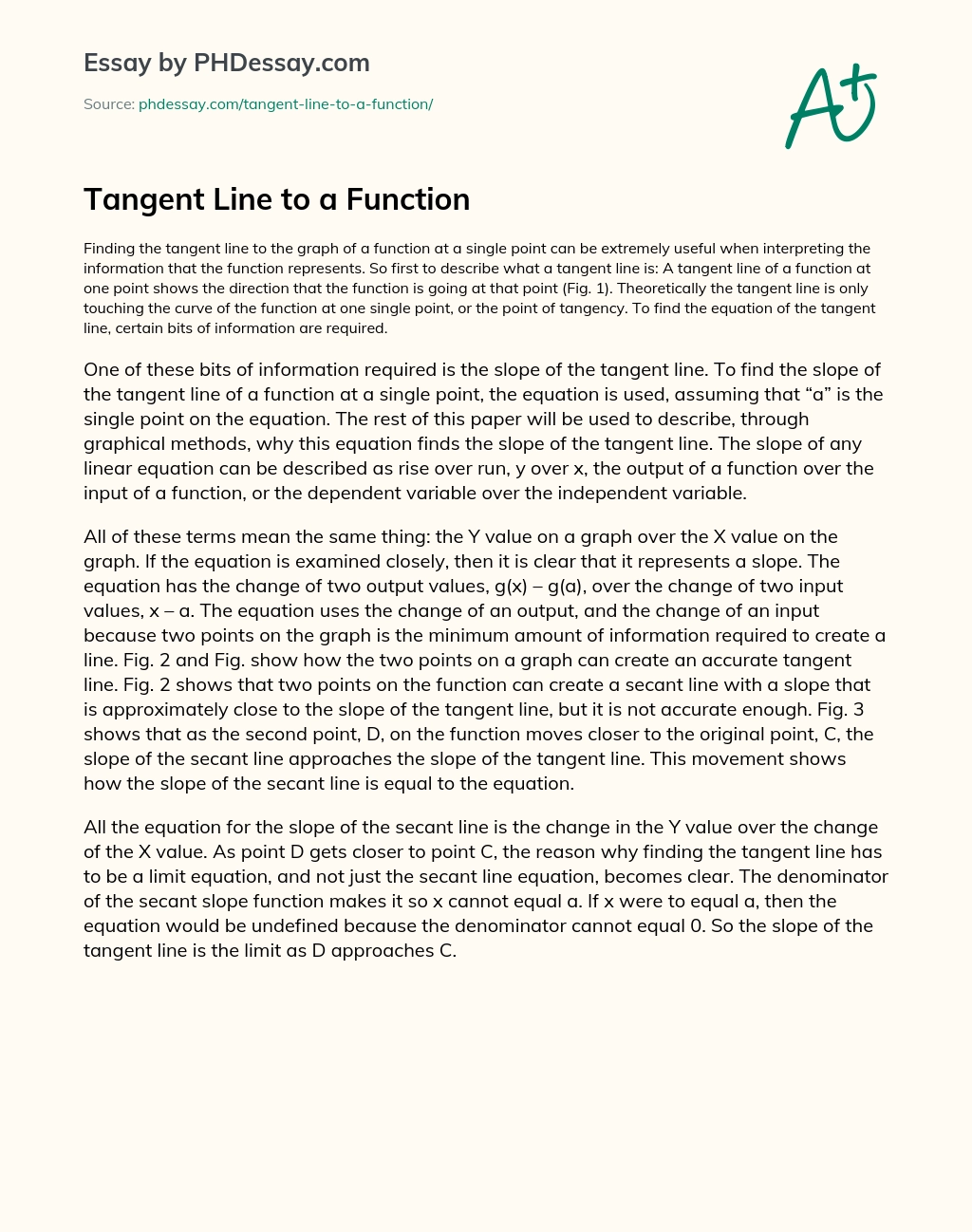 Tangent Line to a Function essay