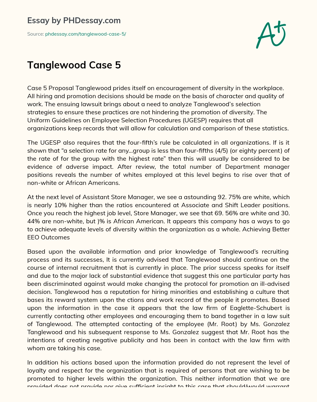 Tanglewood Case 5 essay