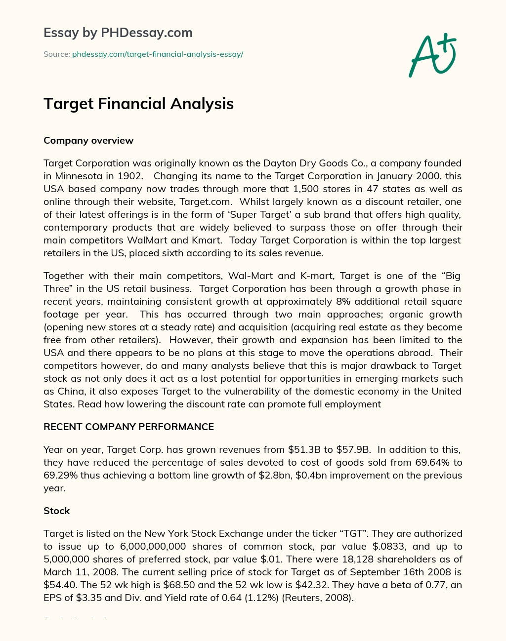 Target Financial Analysis Argumentative Essay essay