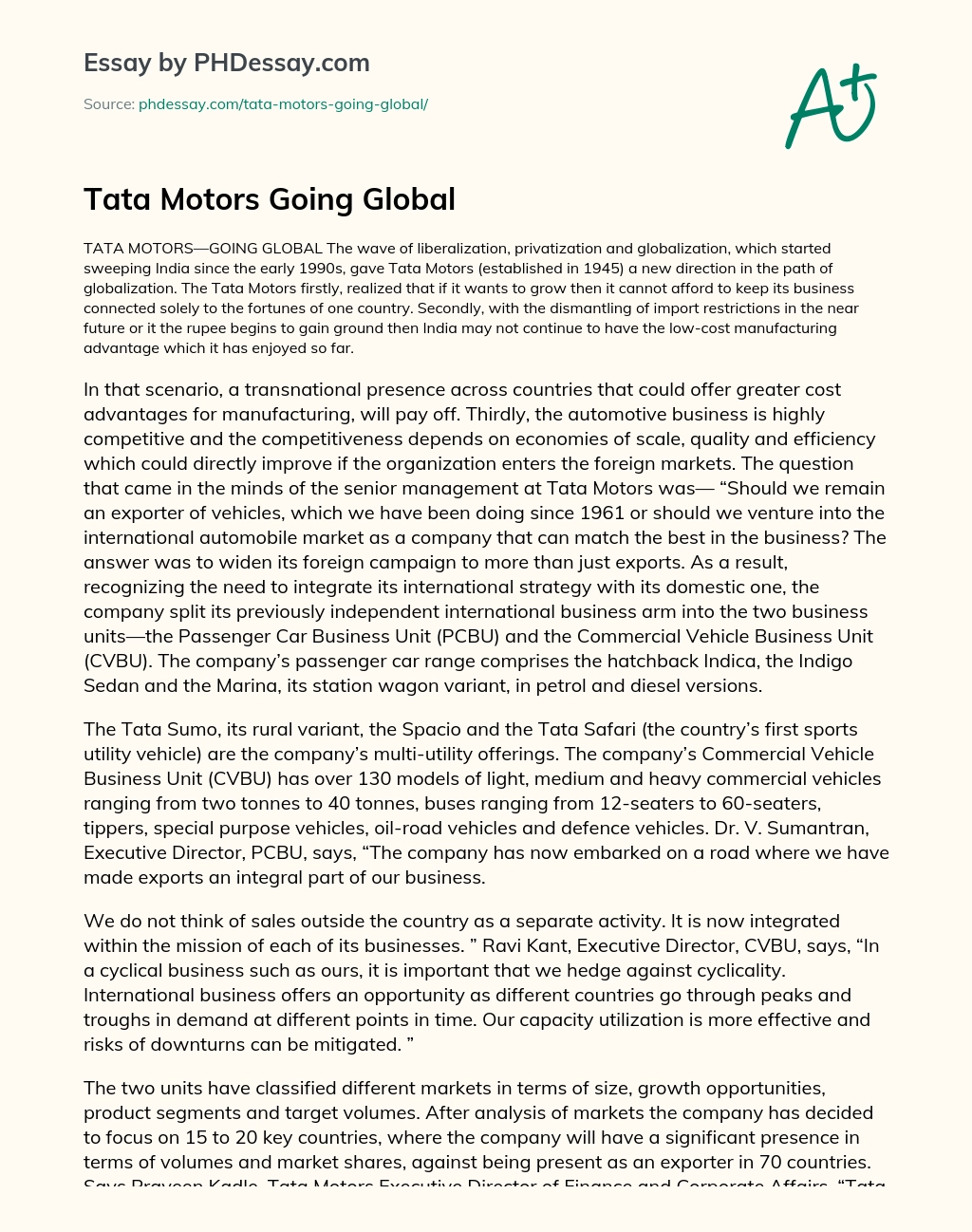 Tata Motors Going Global essay