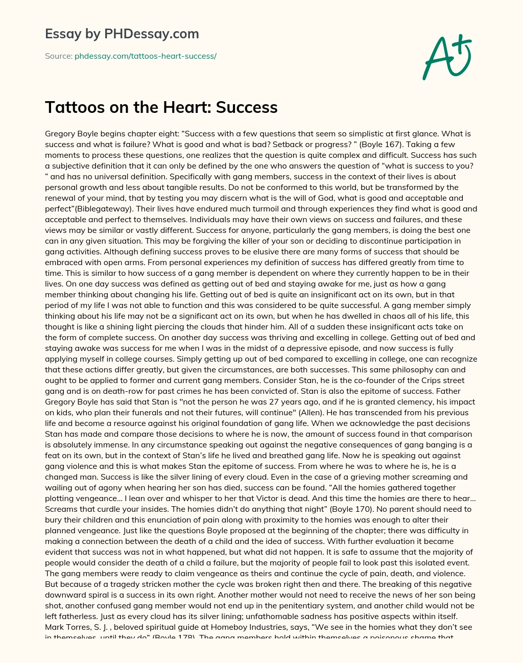 Tattoos on the Heart: Success essay