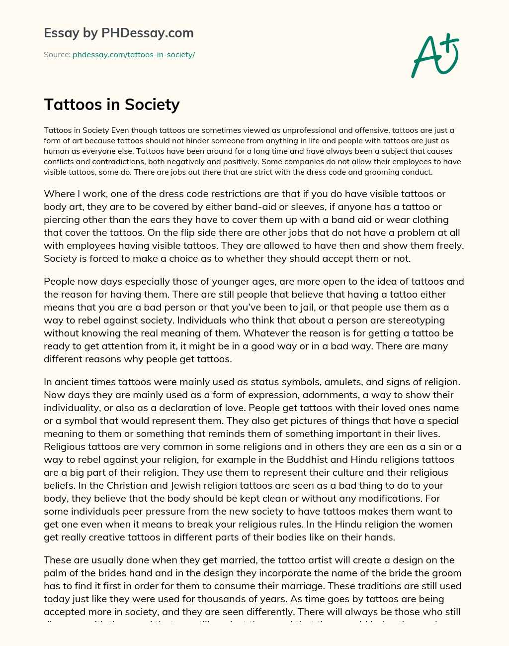 Tattoos in Society essay