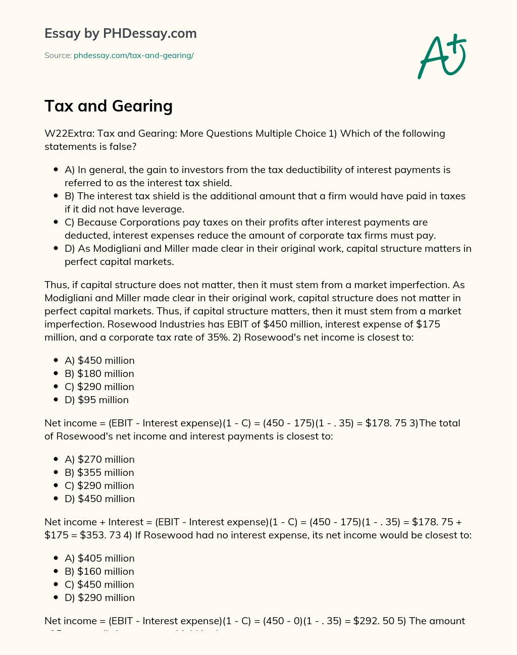 Tax and Gearing essay