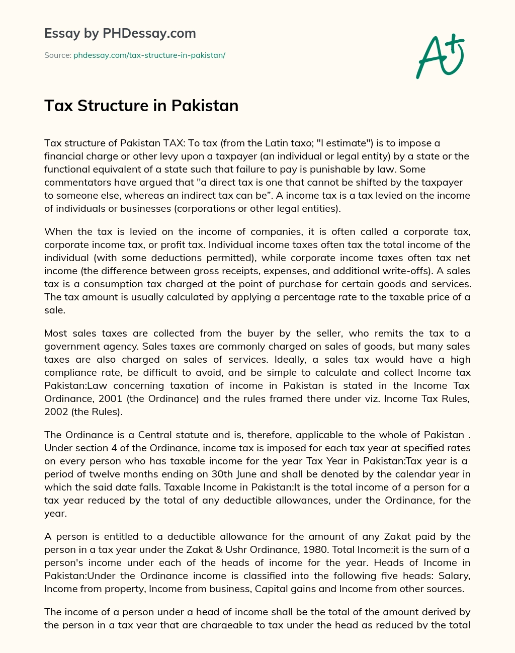 Tax Structure in Pakistan essay