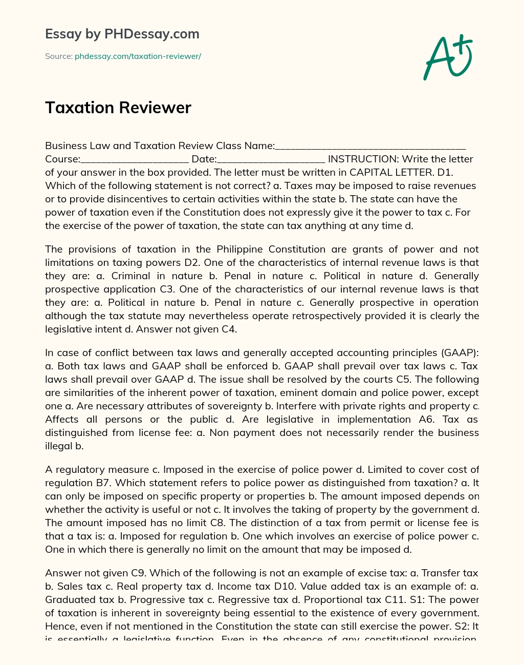 Taxation Reviewer essay