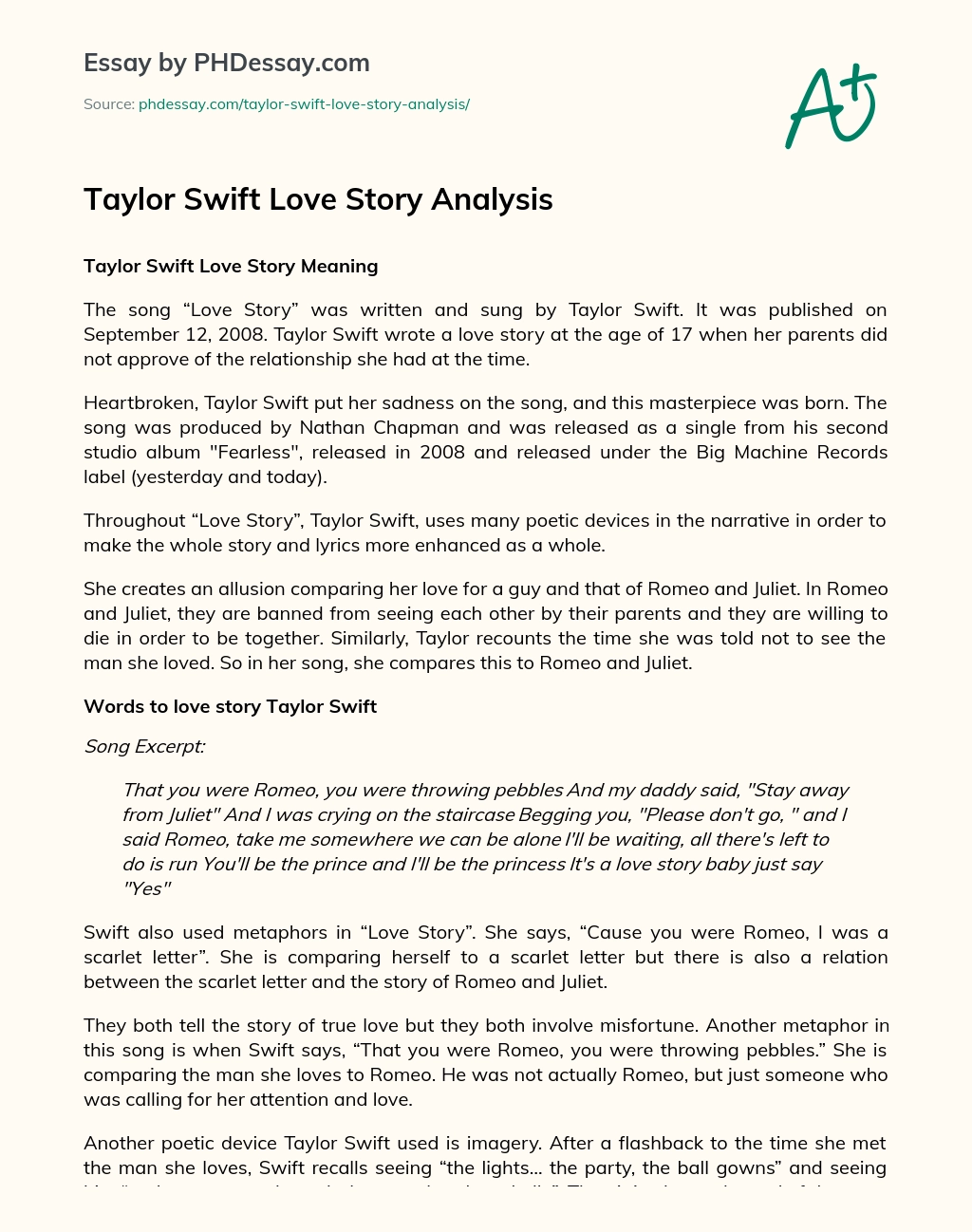 essay about love story by taylor swift