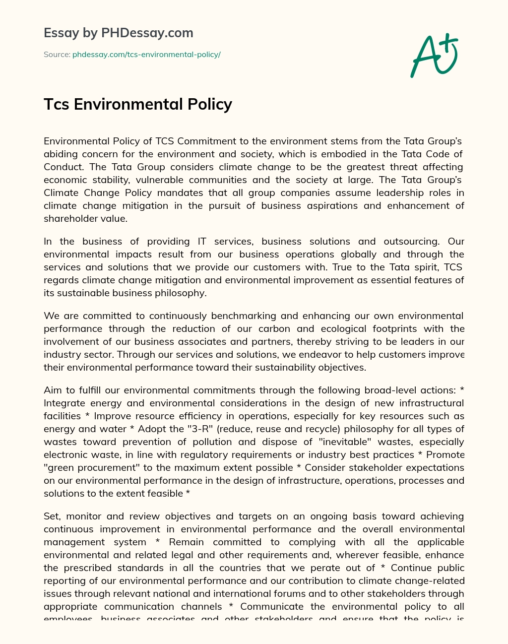 Tcs Environmental Policy essay