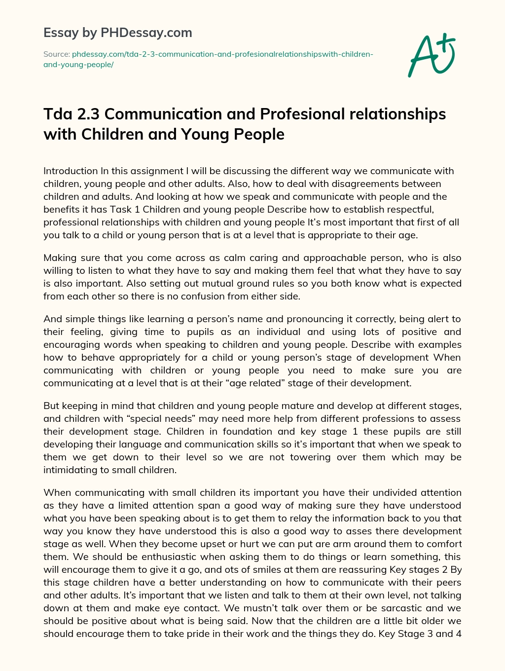 Tda 2.3 Communication and Profesional relationships with Children and Young People essay