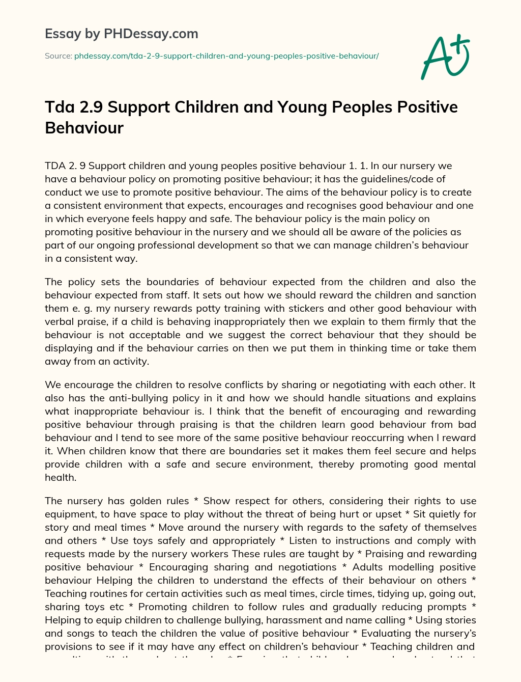 Support Children and Young Peoples Positive Behaviour essay