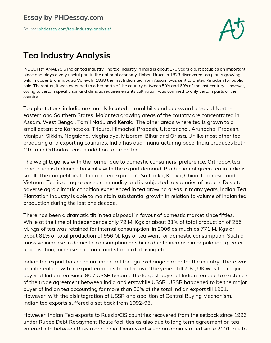 Tea Industry Analysis essay