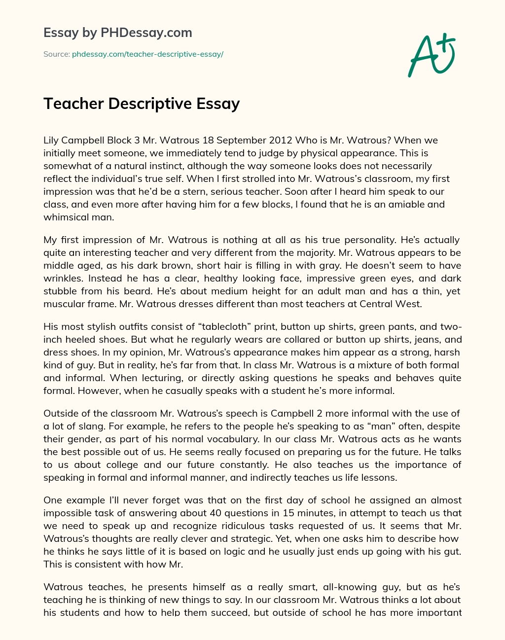 an inspiring teacher descriptive essay