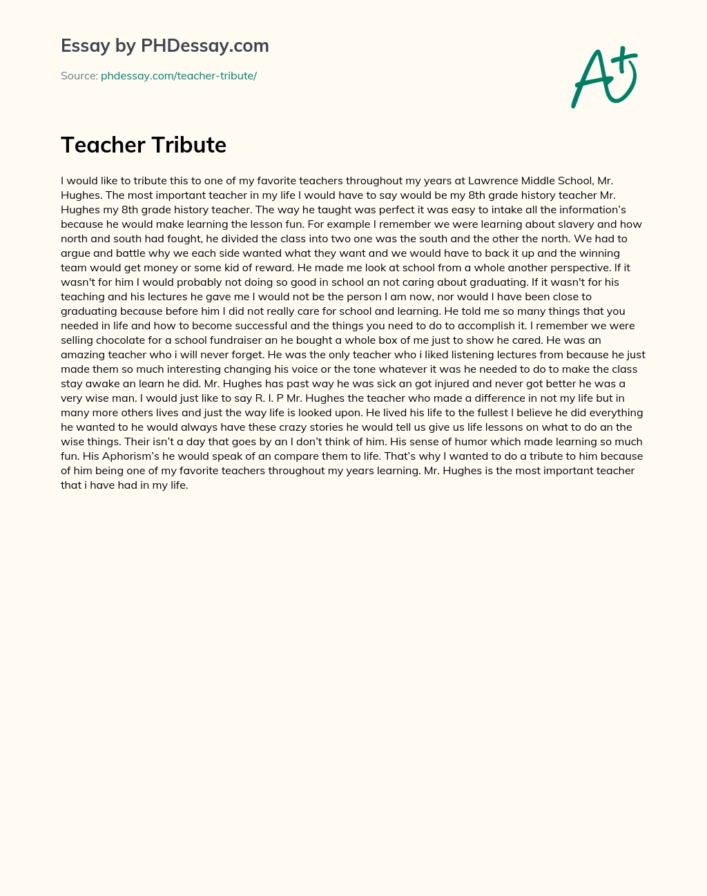 Teacher Tribute essay