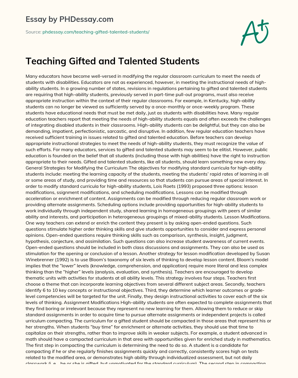 Teaching Gifted and Talented Students essay