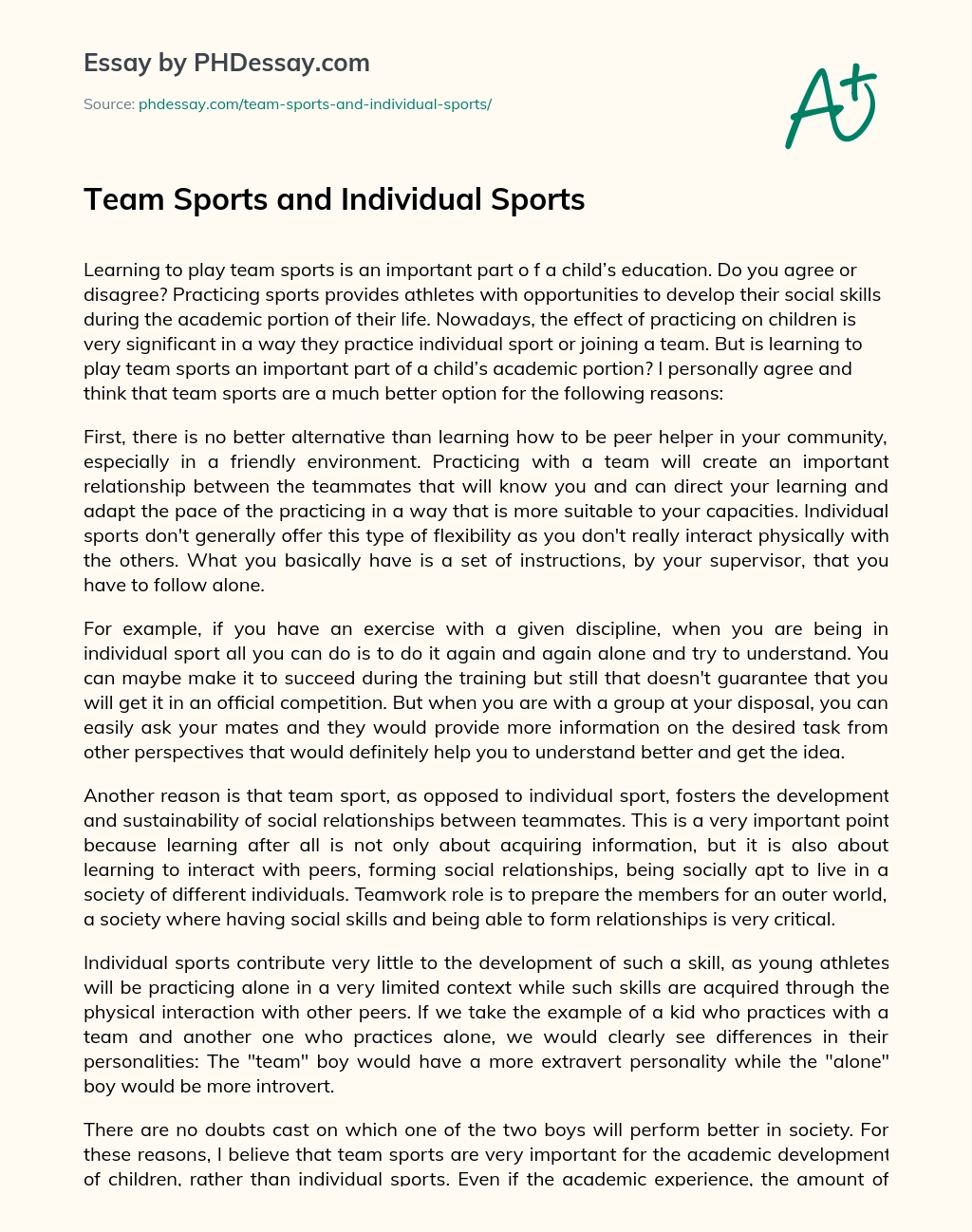 Team Sports and Individual Sports essay