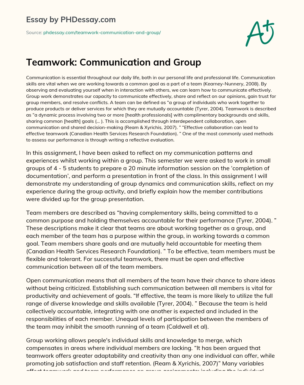 Teamwork: Communication and Group essay