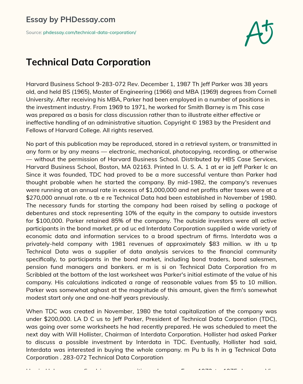 Technical Data Corporation essay