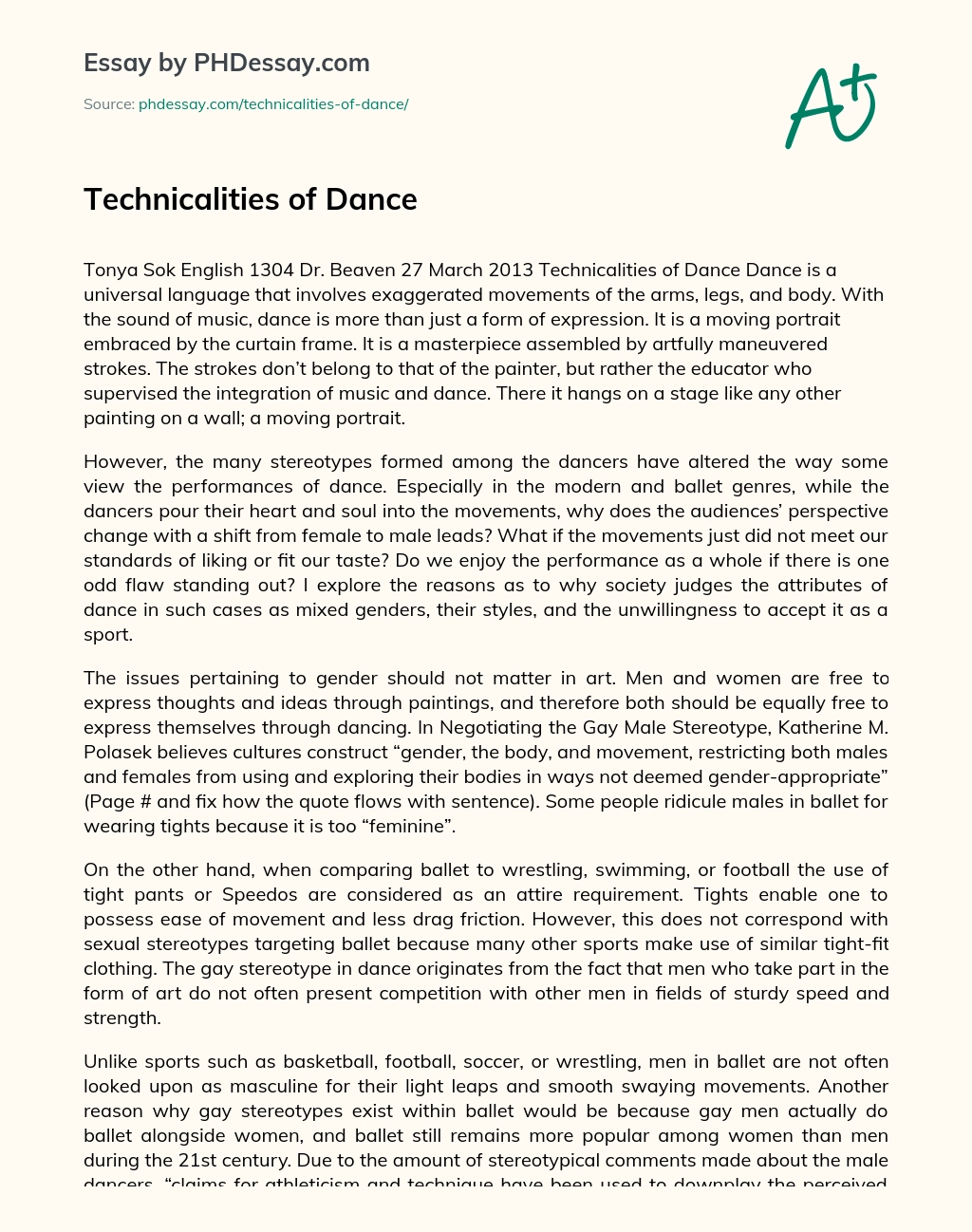 Technicalities of Dance essay