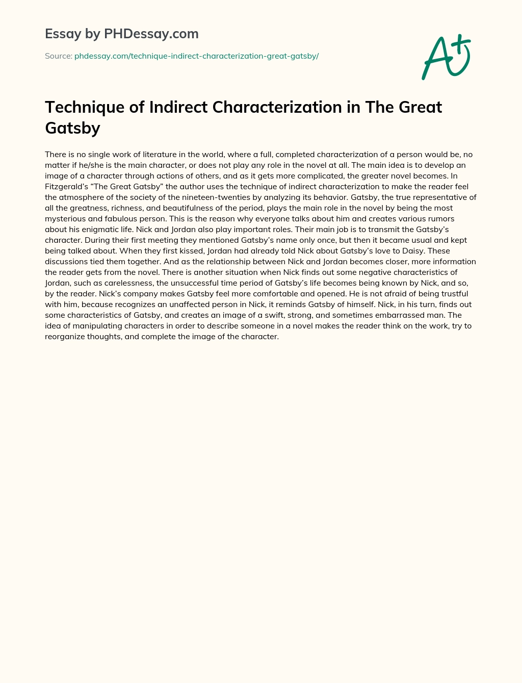 Technique of Indirect Characterization in The Great Gatsby essay