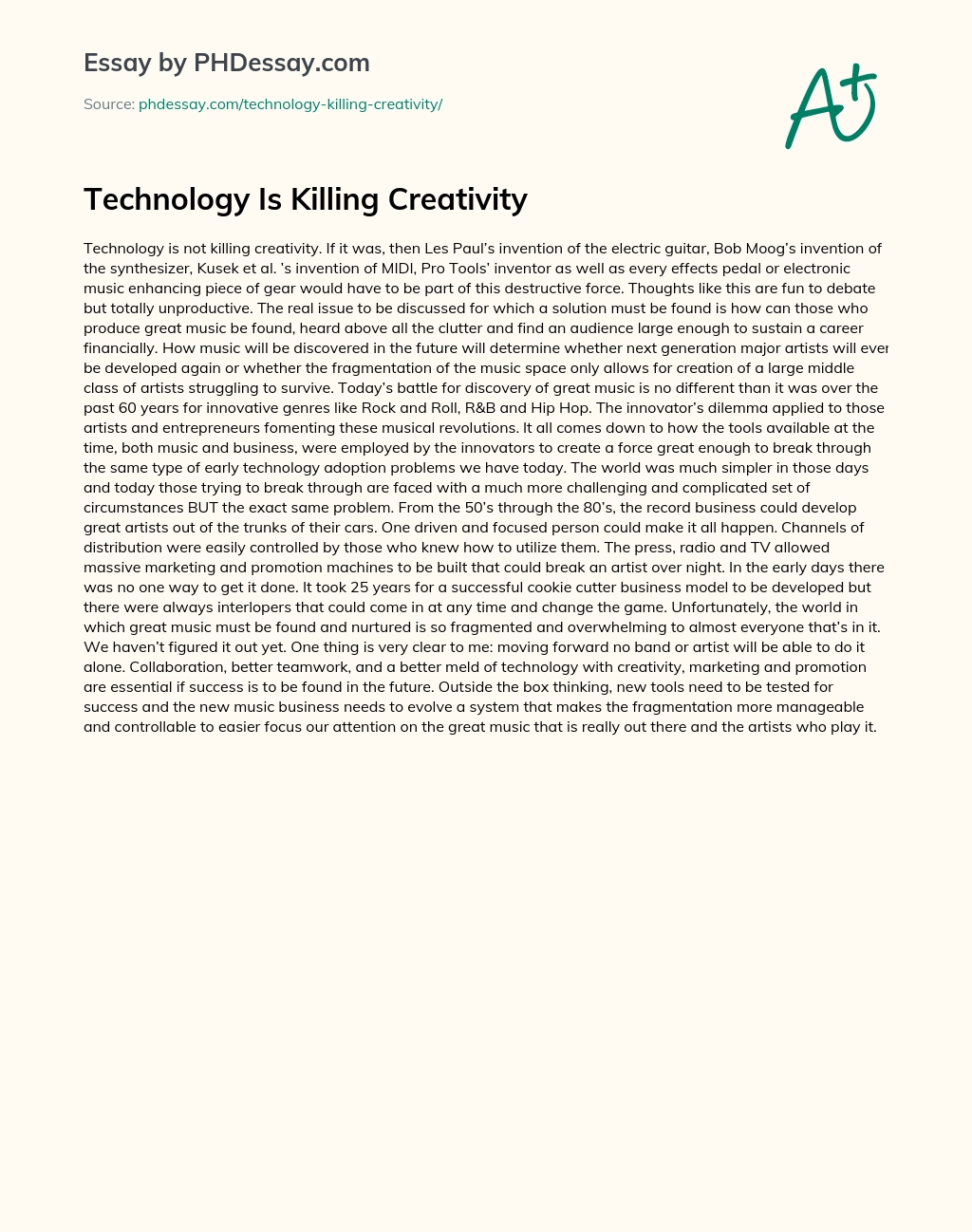 paragraph on technology is killing creativity