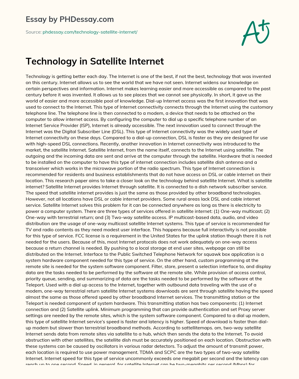 Technology in Satellite Internet essay