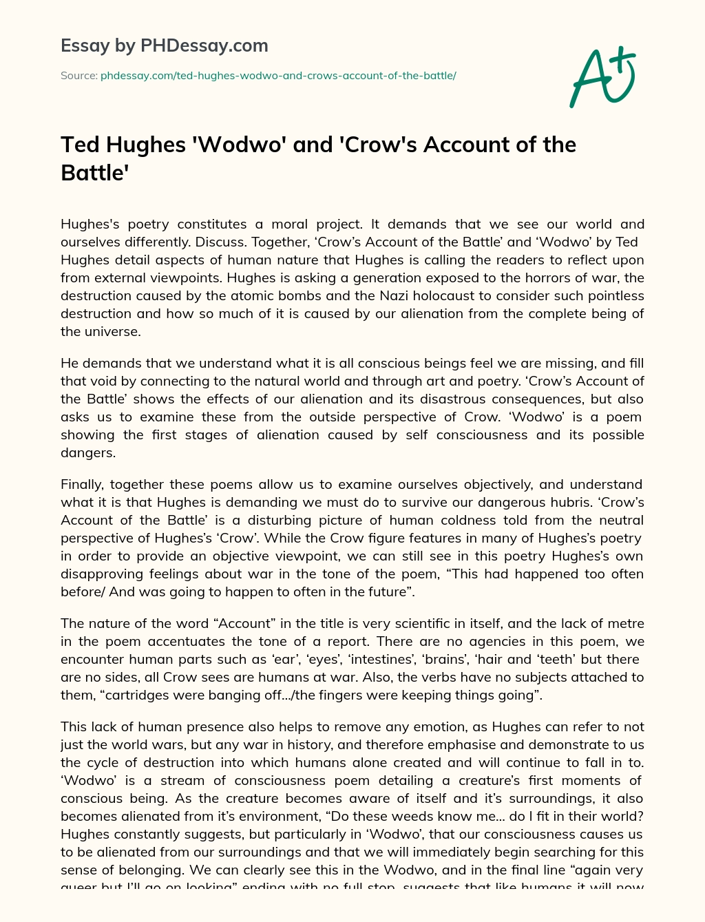 Ted Hughes ‘Wodwo’ and ‘Crow’s Account of the Battle’ essay