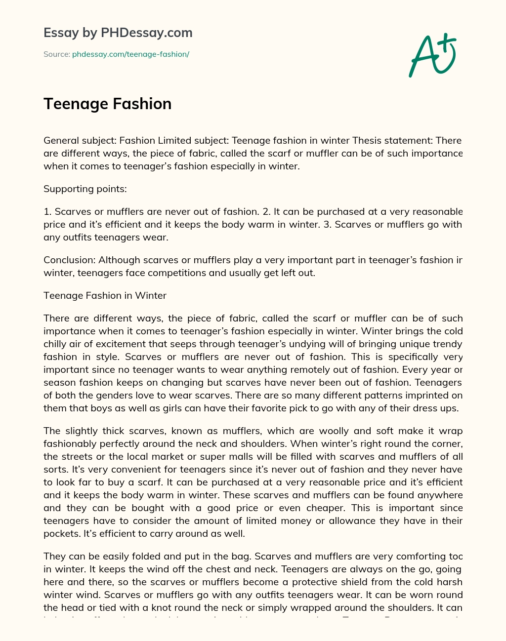 Teenage Fashion essay
